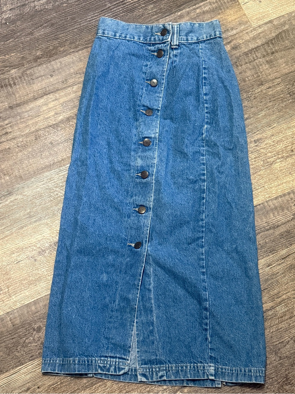 Vintage Avon Fashions Denim Maxi Skirt 3/4 Made USA Button Front 90s Western